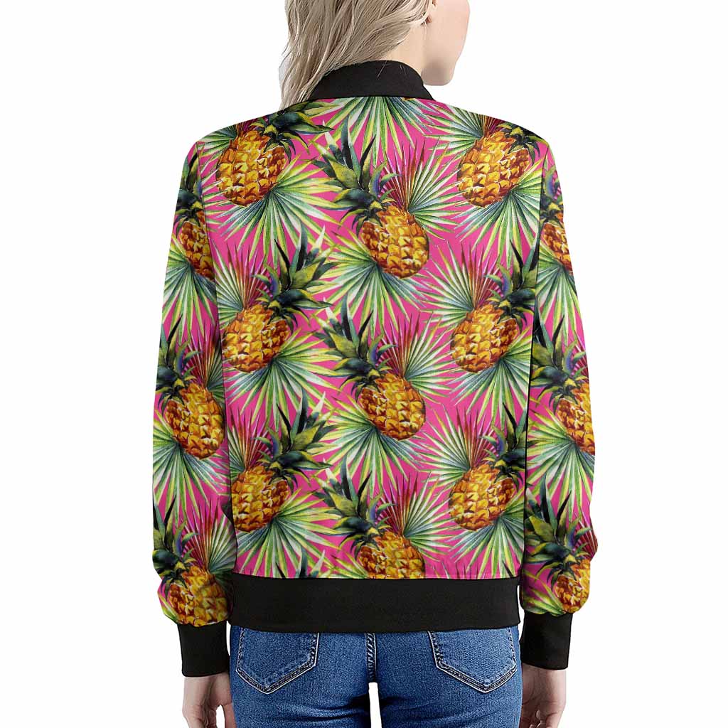Pink Watercolor Pineapple Pattern Print Women's Bomber Jacket