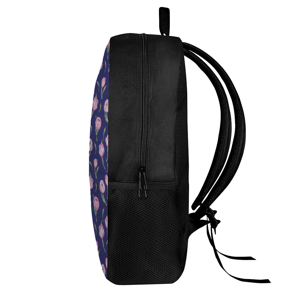 Pink Watercolor Tulip Flower Print 17 Inch Backpack
