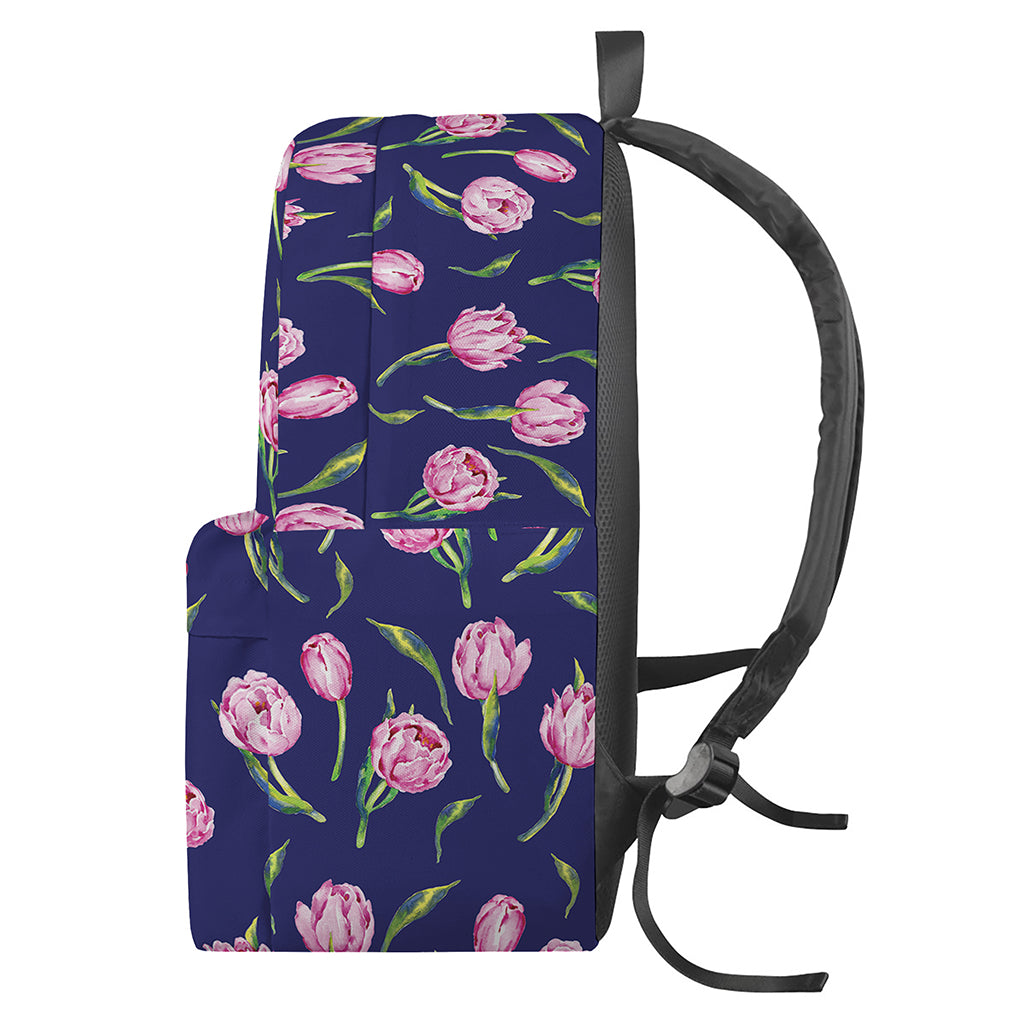 Pink Watercolor Tulip Flower Print Backpack