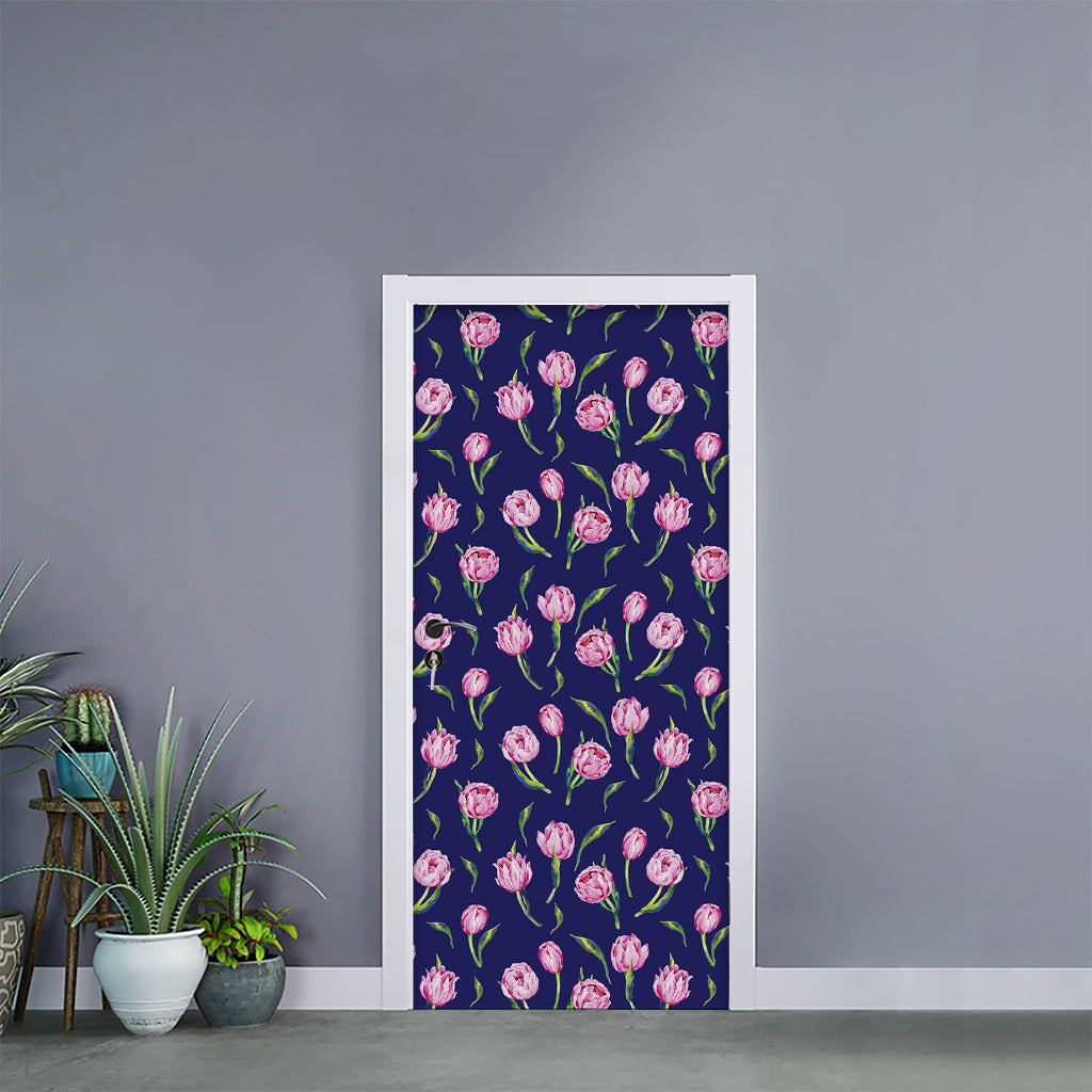 Pink Watercolor Tulip Flower Print Door Sticker