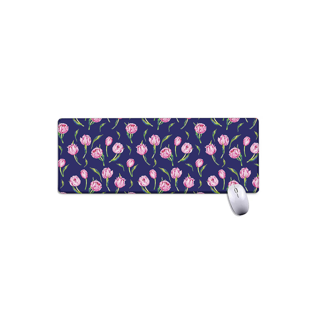Pink Watercolor Tulip Flower Print Extended Mouse Pad