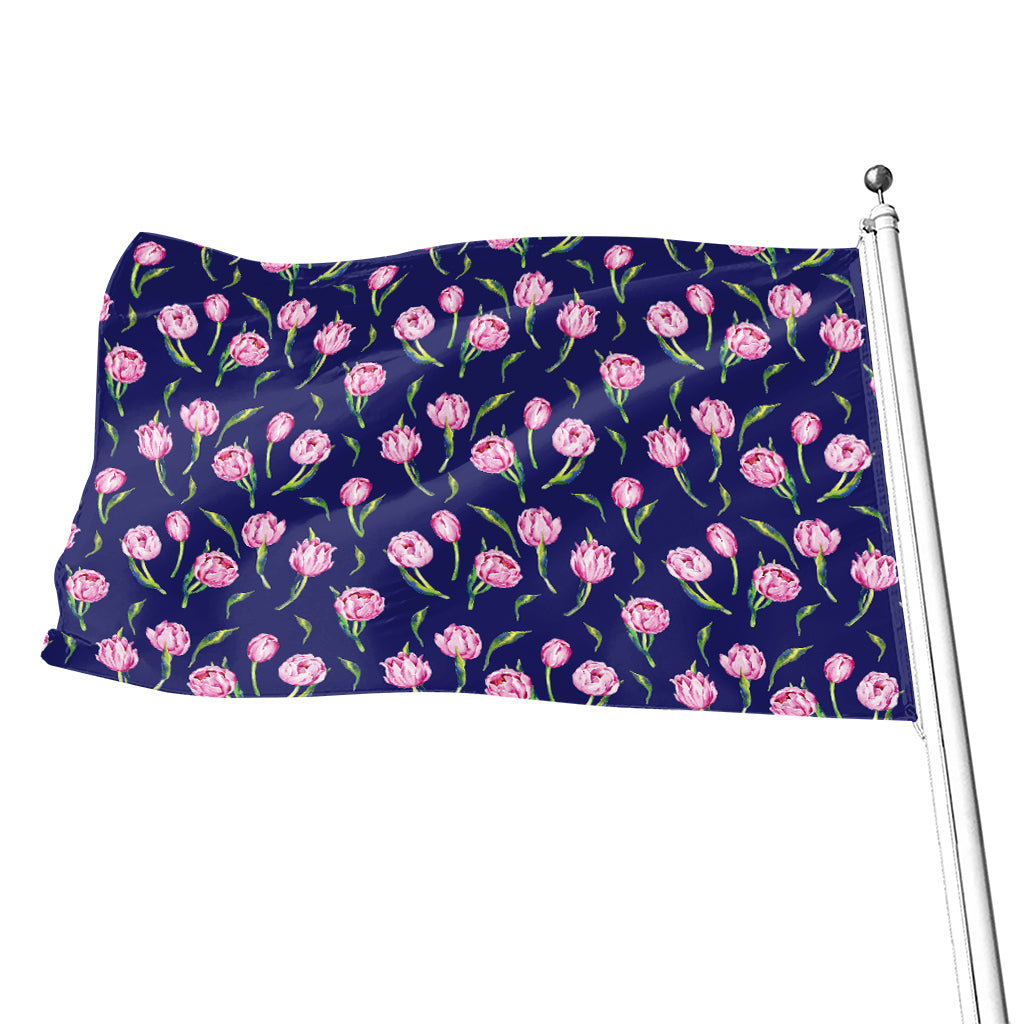 Pink Watercolor Tulip Flower Print Flag