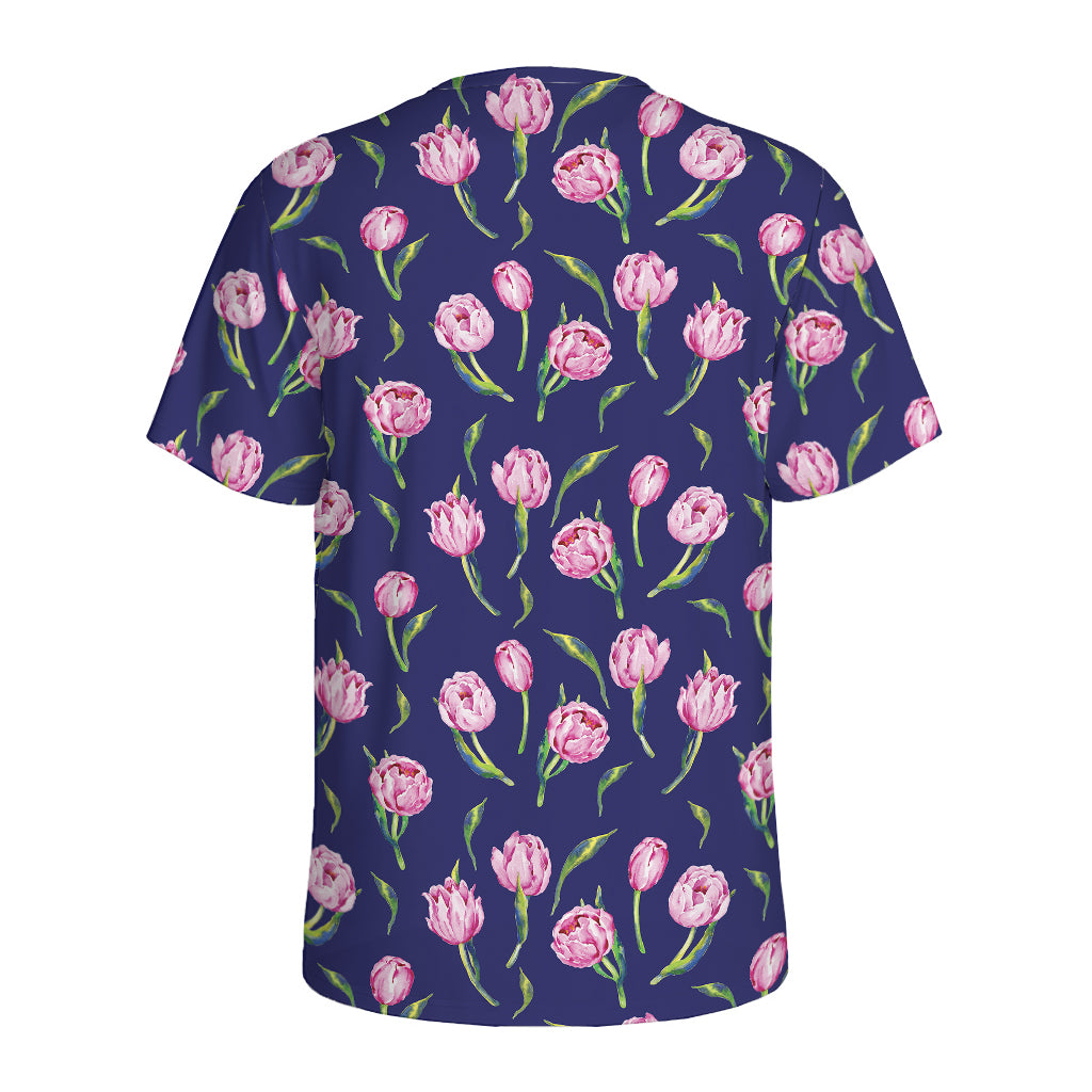 Pink Watercolor Tulip Flower Print Men's Sports T-Shirt