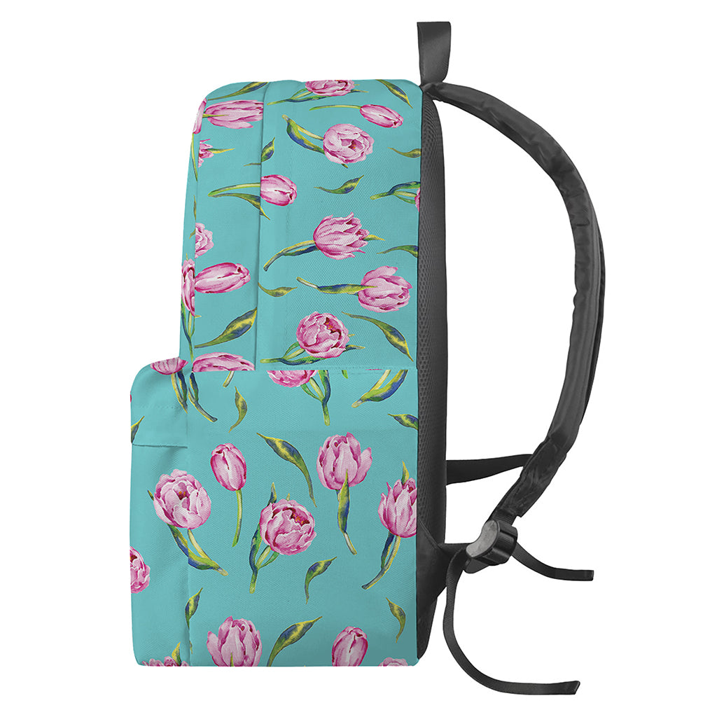 Pink Watercolor Tulip Pattern Print Backpack
