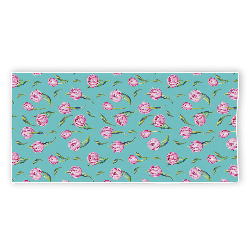Pink Watercolor Tulip Pattern Print Beach Towel