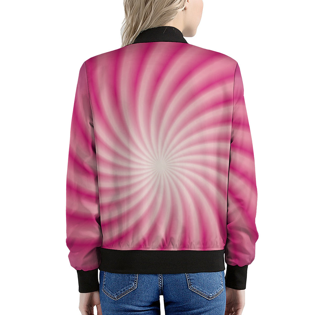 Pink Whirlpool Spiral Print Women's Bomber Jacket