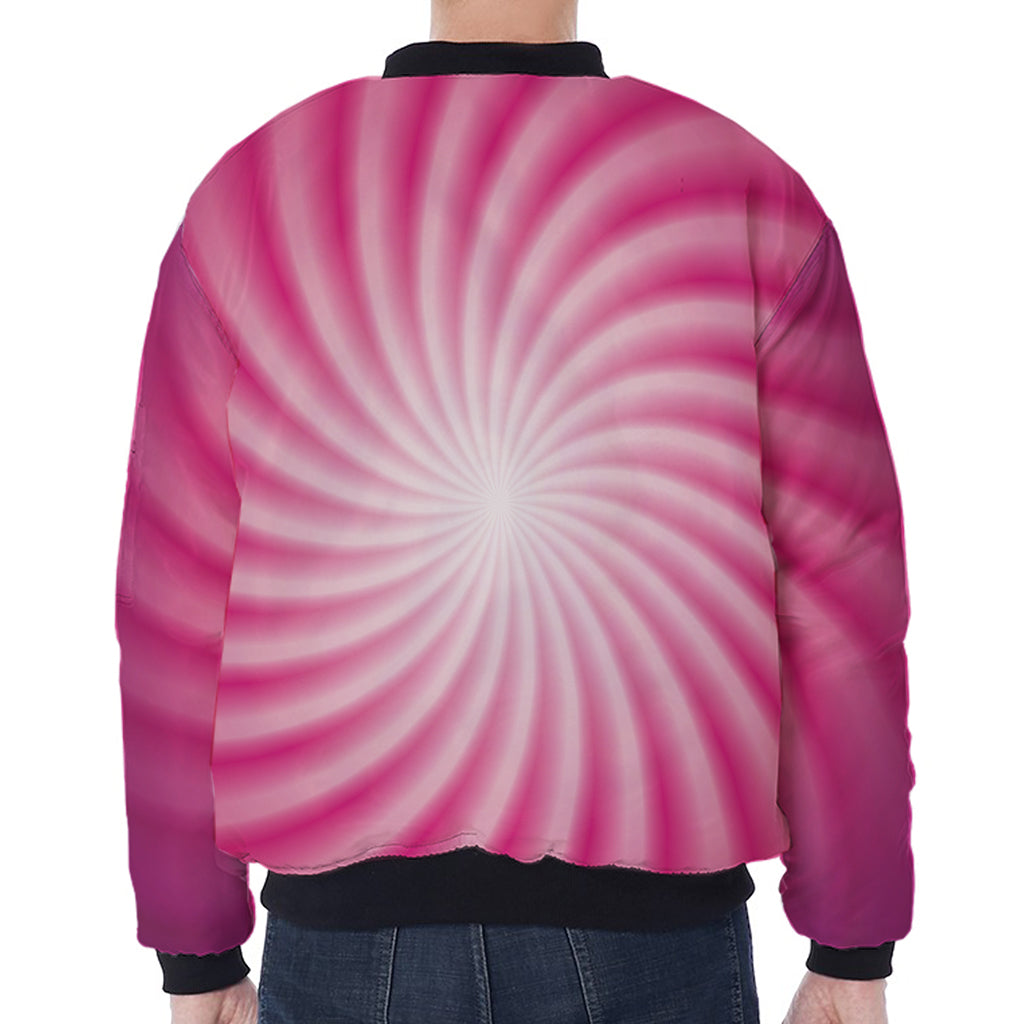 Pink Whirlpool Spiral Print Zip Sleeve Bomber Jacket