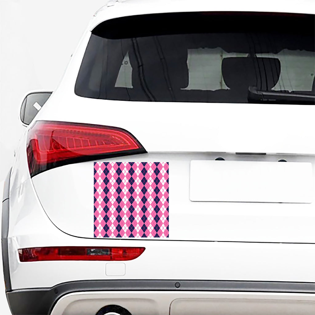 Pink White And Blue Argyle Pattern Print Car Sticker