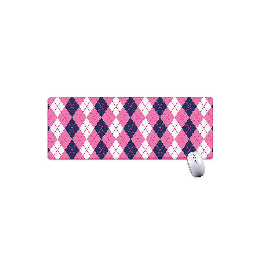 Pink White And Blue Argyle Pattern Print Extended Mouse Pad