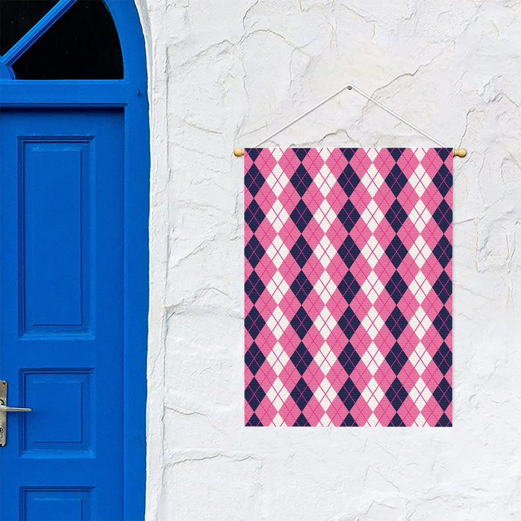 Pink White And Blue Argyle Pattern Print Garden Flag