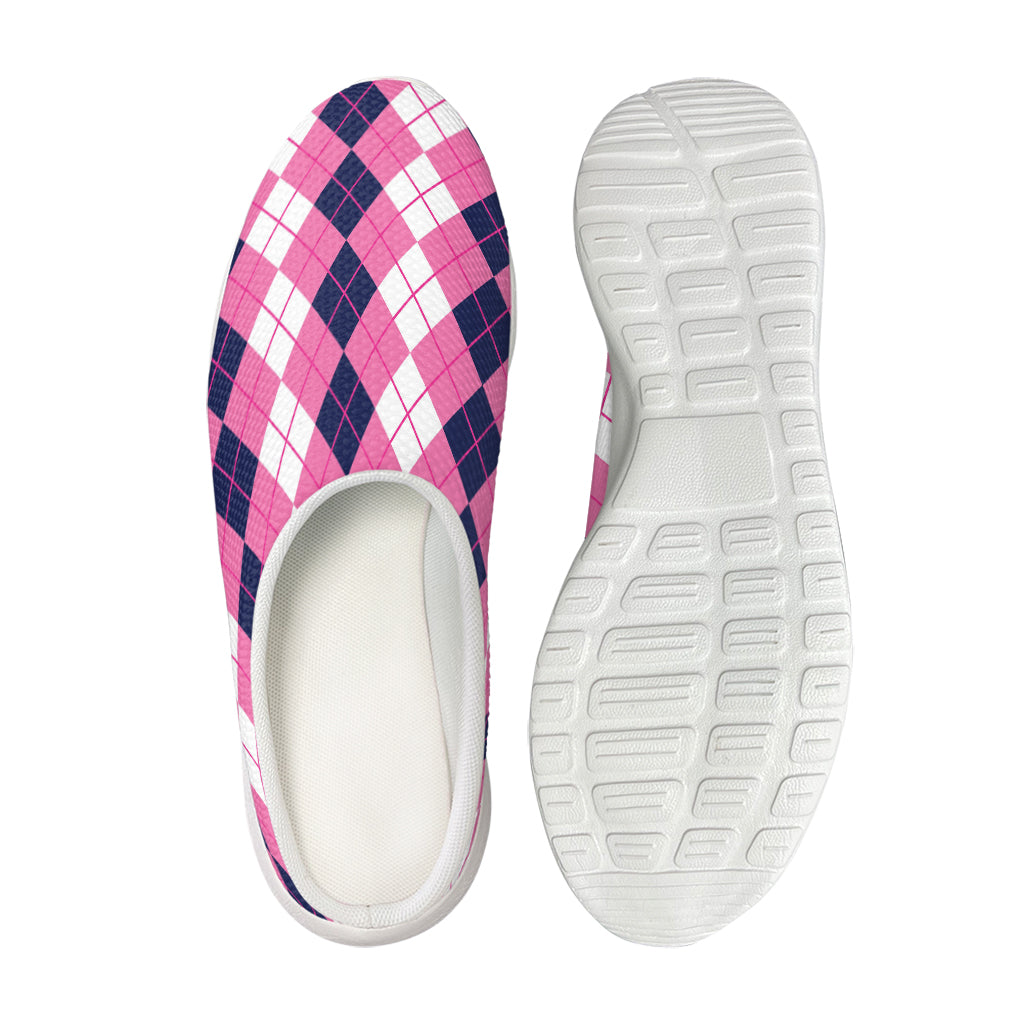 Pink White And Blue Argyle Pattern Print Mesh Casual Shoes