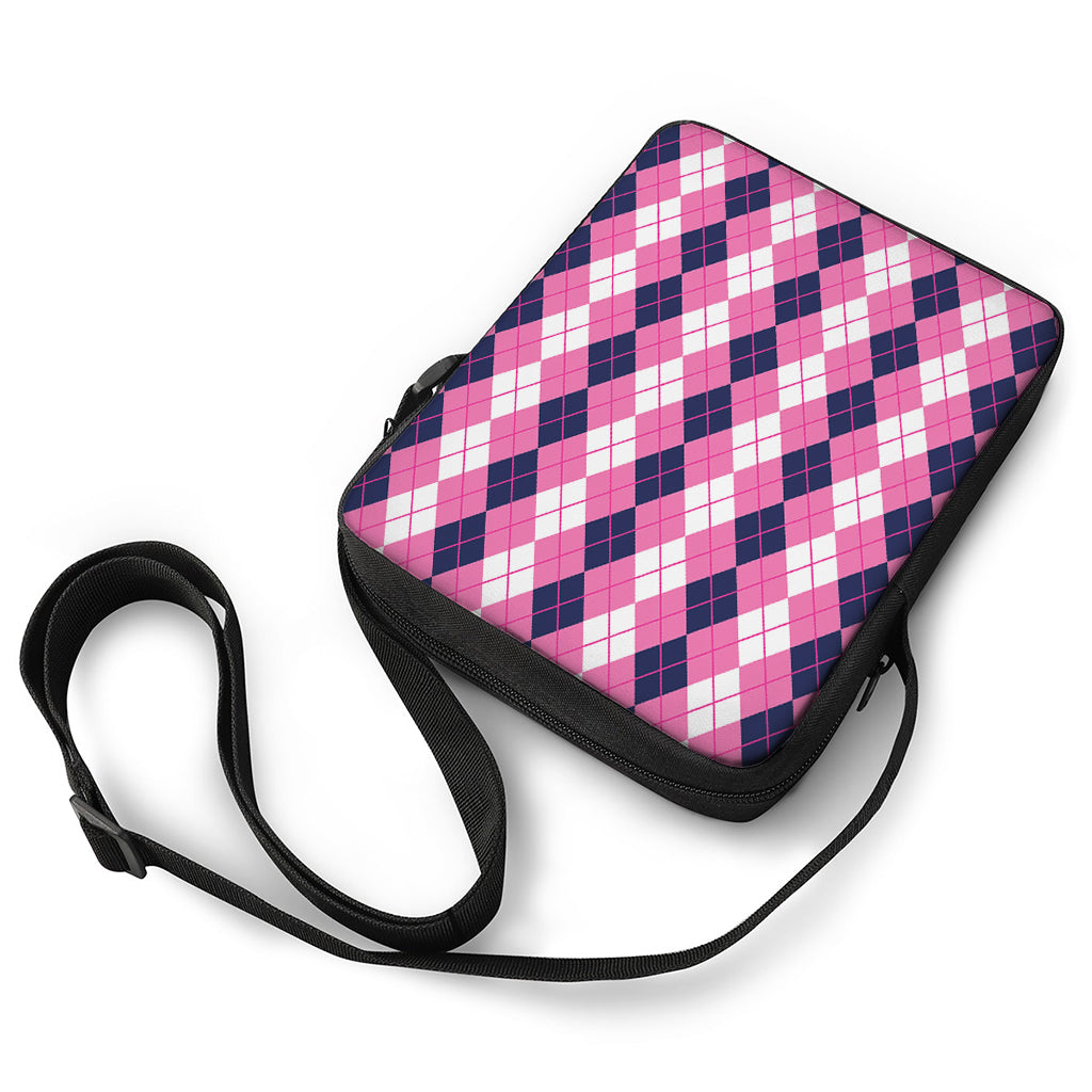 Pink White And Blue Argyle Pattern Print Rectangular Crossbody Bag