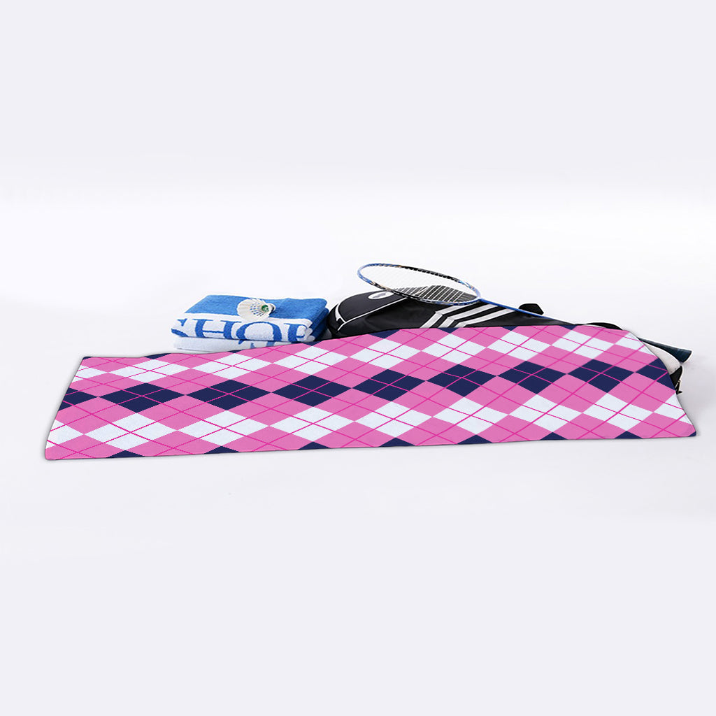 Pink White And Blue Argyle Pattern Print Sports Towel