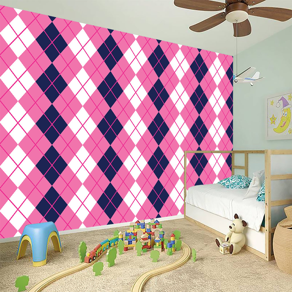 Pink White And Blue Argyle Pattern Print Wall Sticker