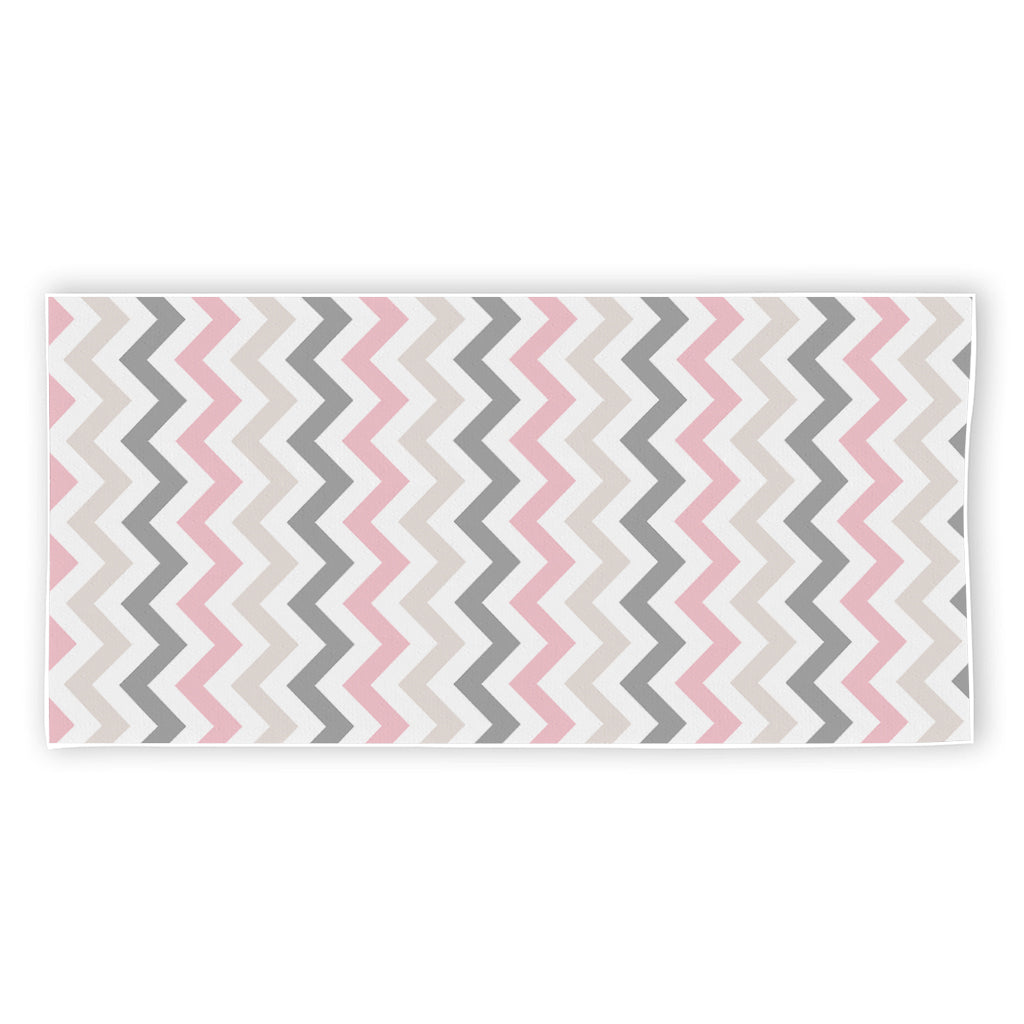 Pink White And Grey Chevron Print Beach Towel