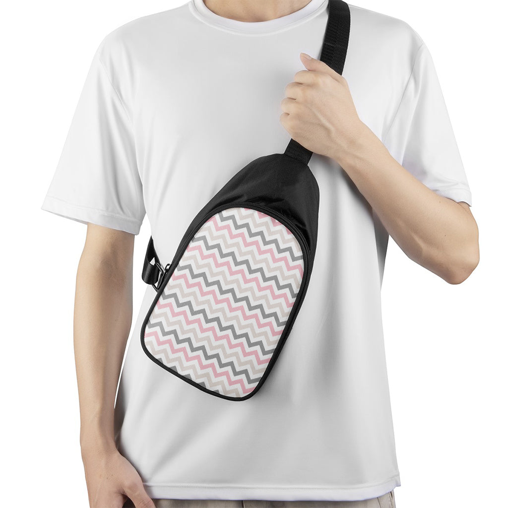 Pink White And Grey Chevron Print Chest Bag