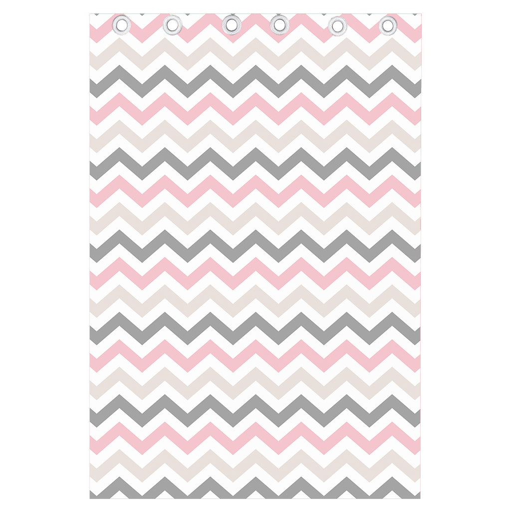 Pink White And Grey Chevron Print Curtain