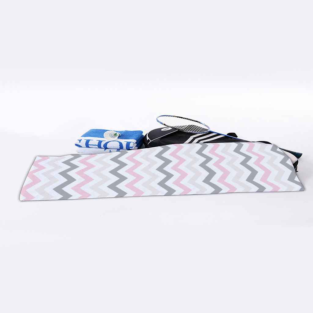 Pink White And Grey Chevron Print Sports Towel