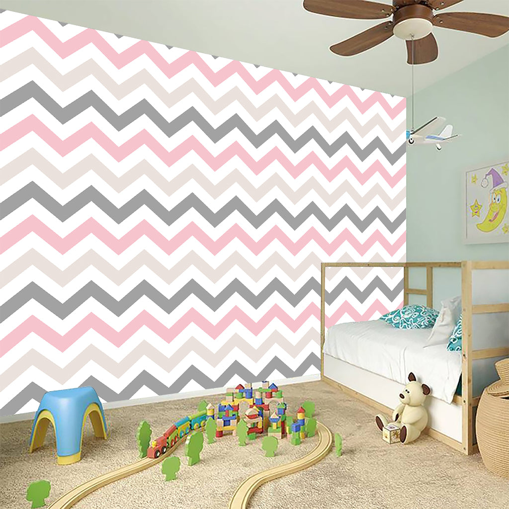 Pink White And Grey Chevron Print Wall Sticker