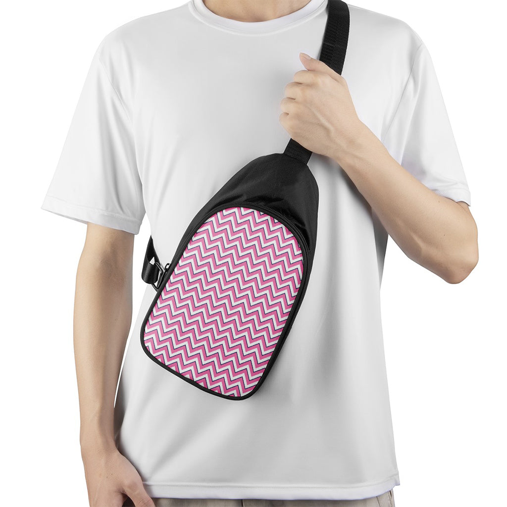 Pink White And Navy Chevron Print Chest Bag
