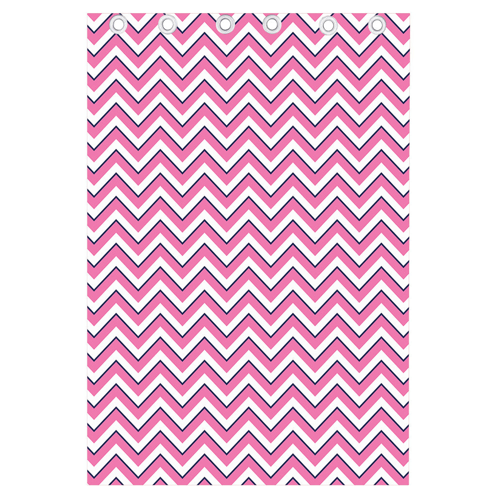Pink White And Navy Chevron Print Curtain