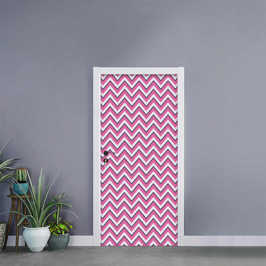 Pink White And Navy Chevron Print Door Sticker