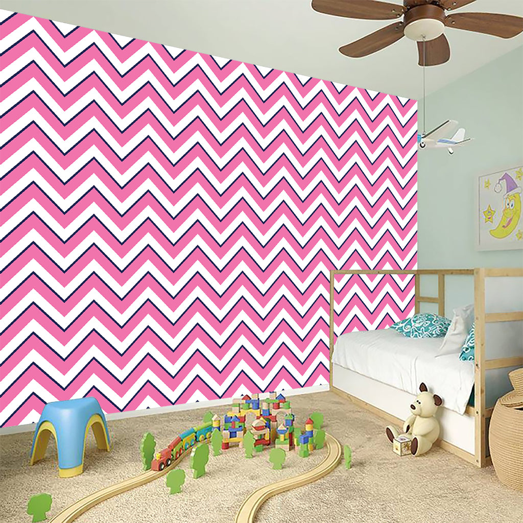 Pink White And Navy Chevron Print Wall Sticker