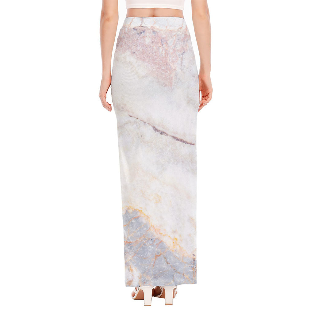 Pink White Grey Marble Print High Slit Maxi Skirt