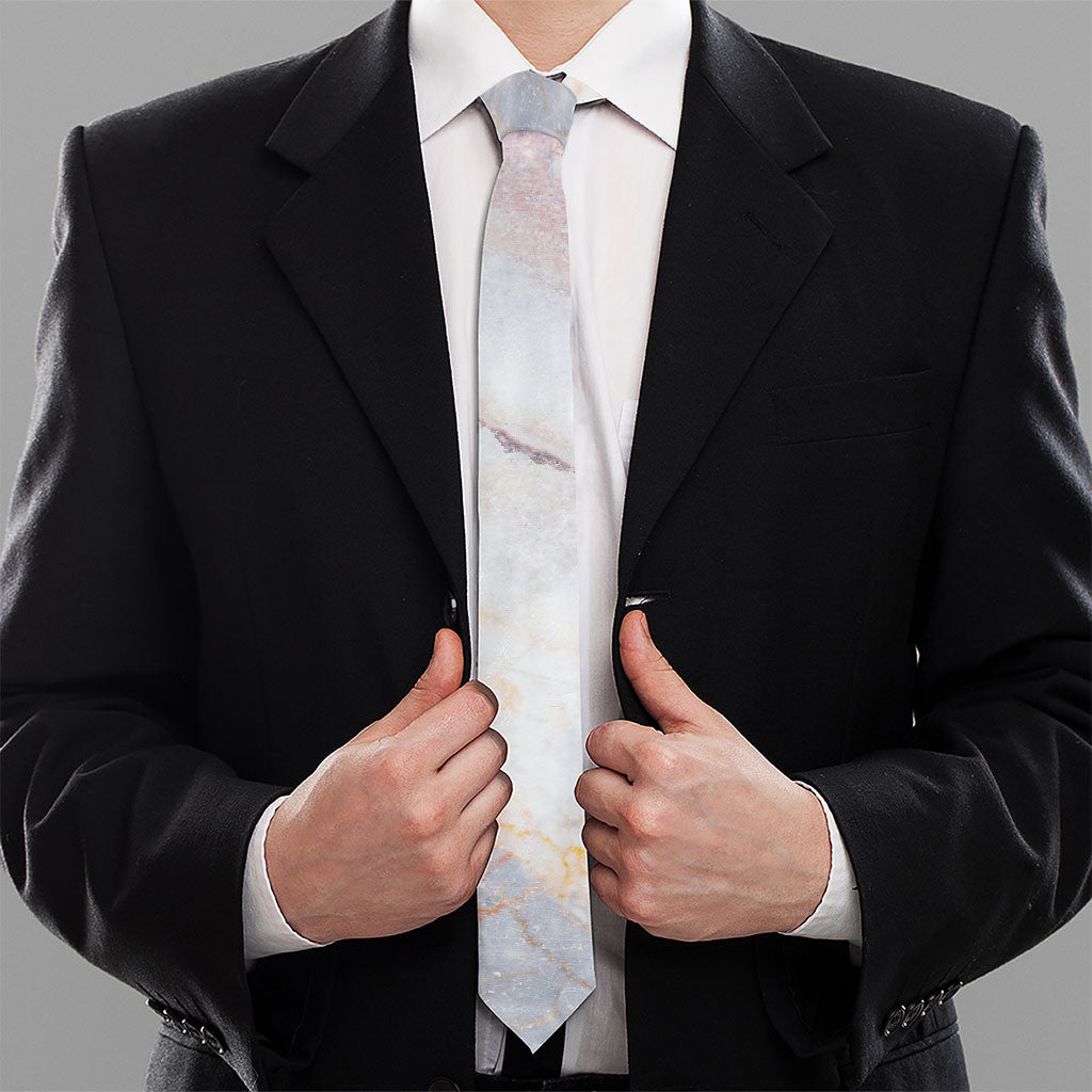 Pink White Grey Marble Print Necktie
