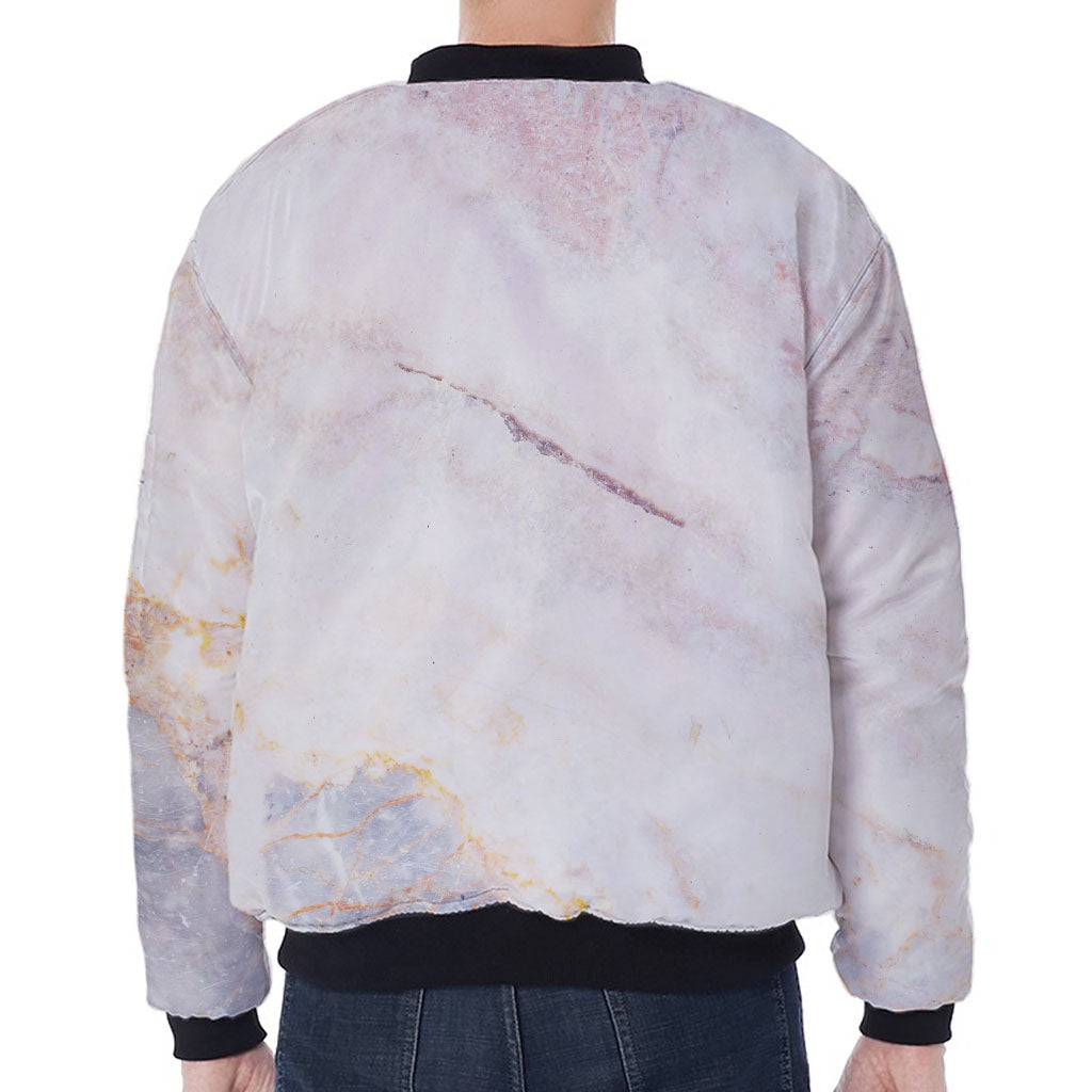 Pink White Grey Marble Print Zip Sleeve Bomber Jacket
