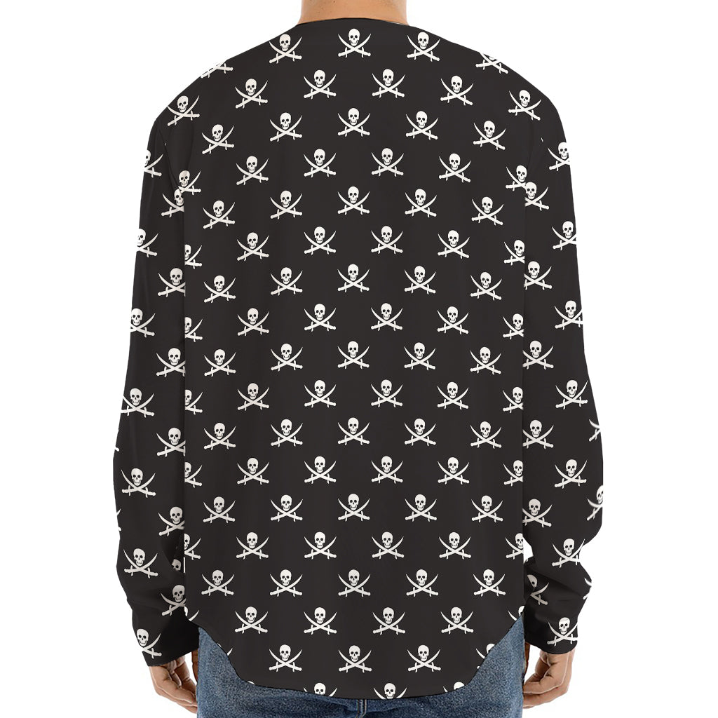Pirate Skull Symbol Pattern Print Long Sleeve Baseball Jersey