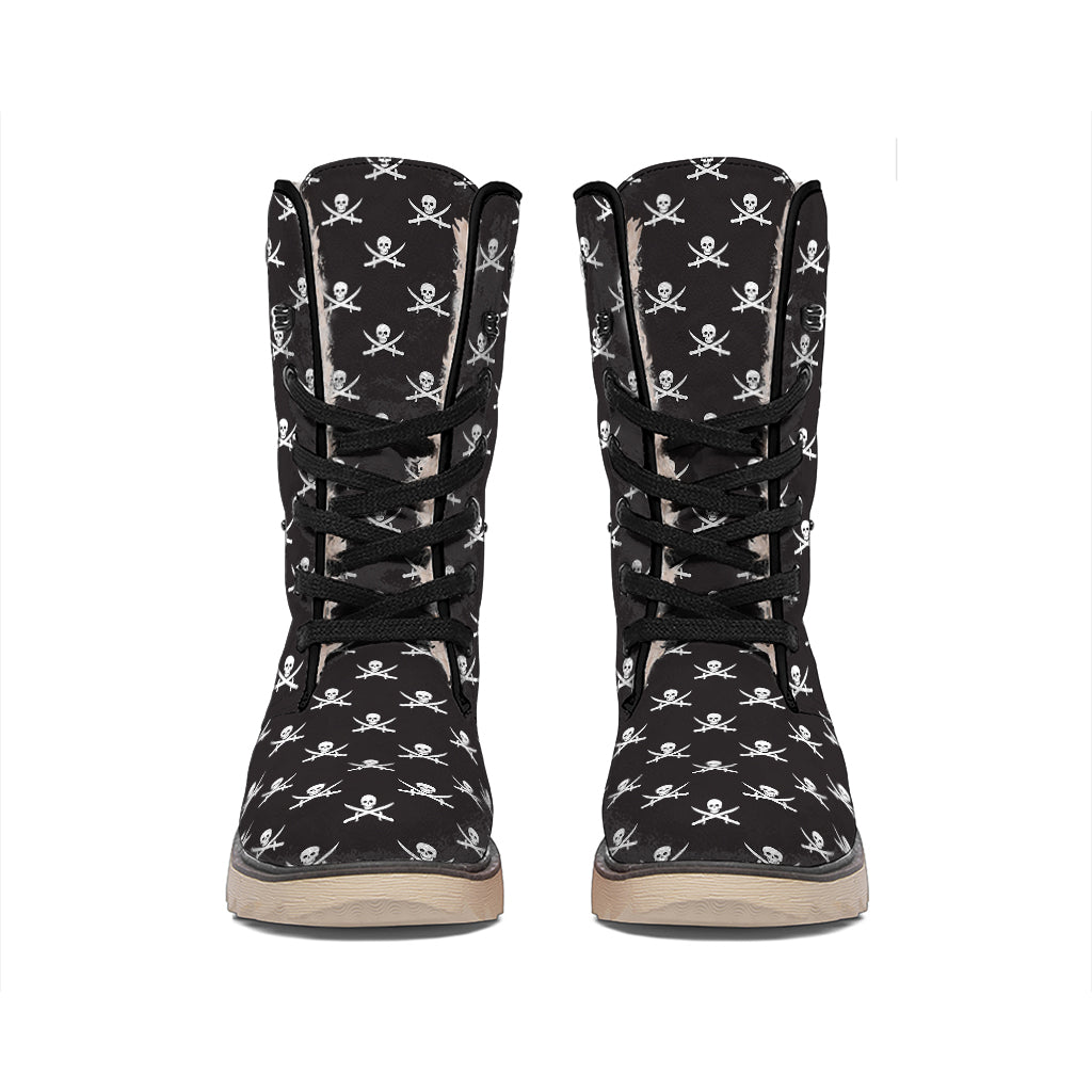 Pirate Skull Symbol Pattern Print Winter Boots