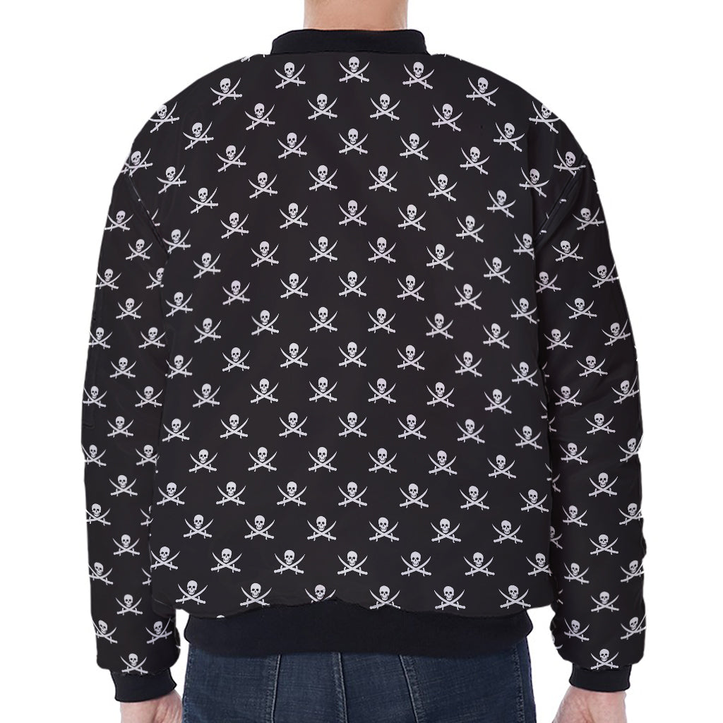 Pirate Skull Symbol Pattern Print Zip Sleeve Bomber Jacket