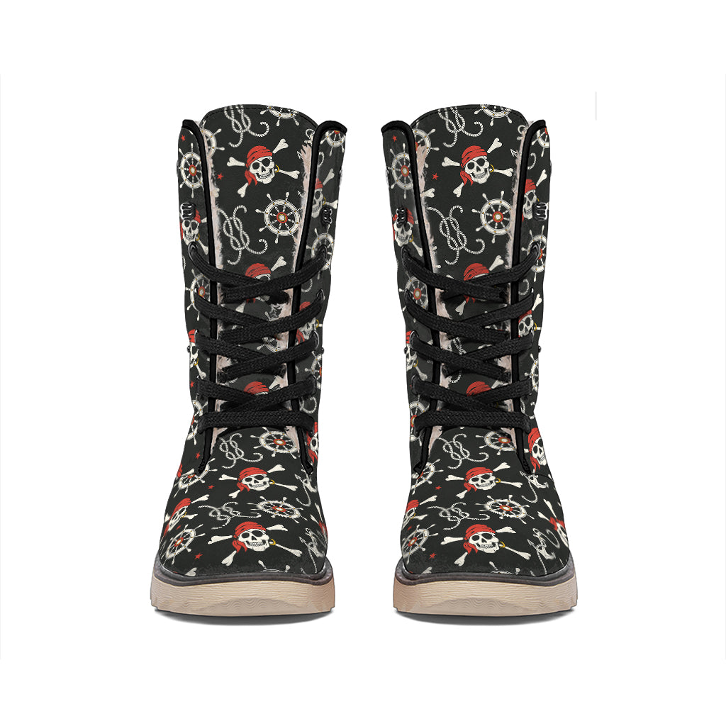 Pirate Theme Pattern Print Winter Boots