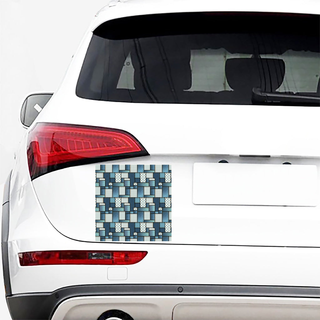 Plaid And Denim Patchwork Pattern Print Car Sticker