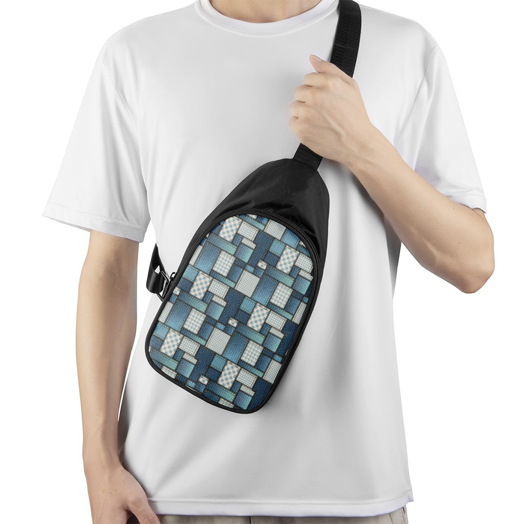 Plaid And Denim Patchwork Pattern Print Chest Bag