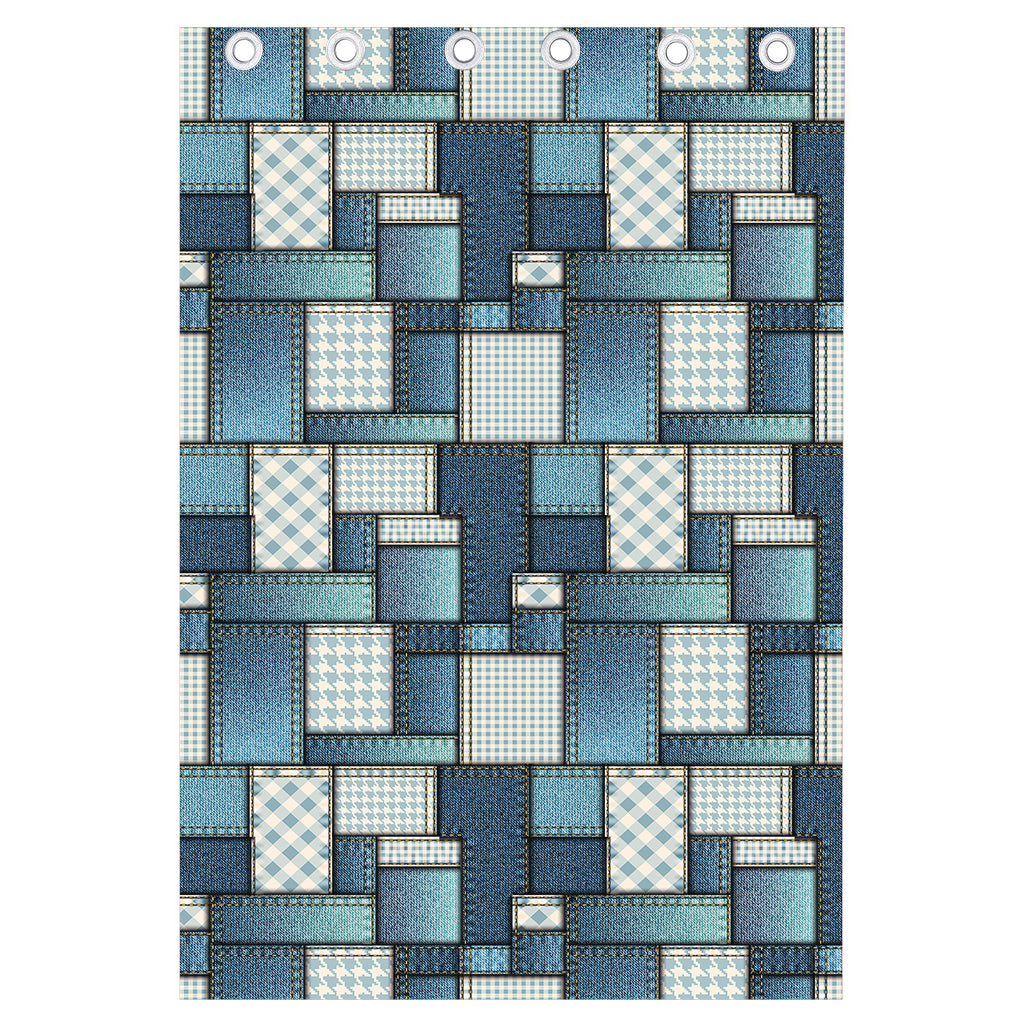 Plaid And Denim Patchwork Pattern Print Curtain
