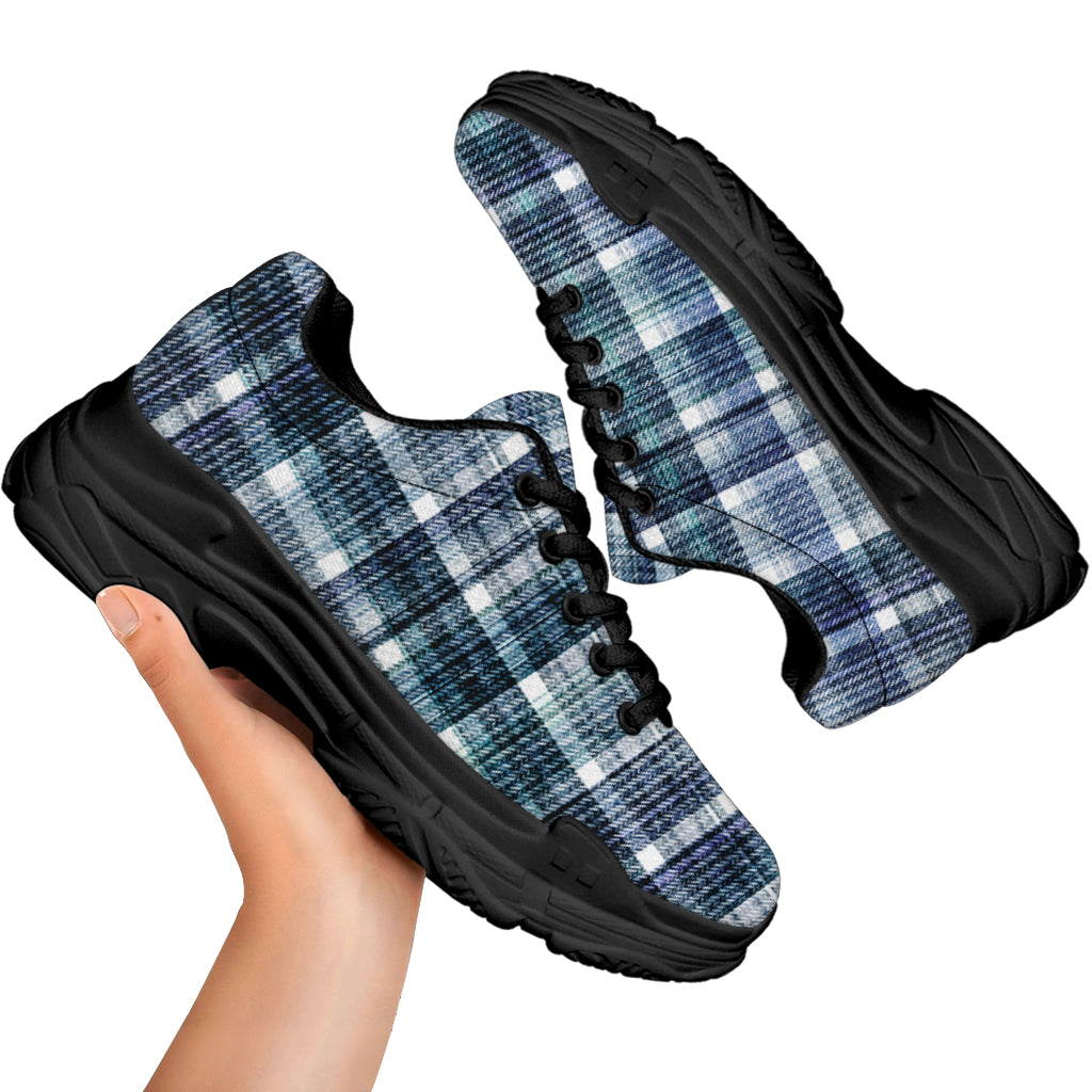 Plaid Denim Jeans Pattern Print Black Chunky Shoes