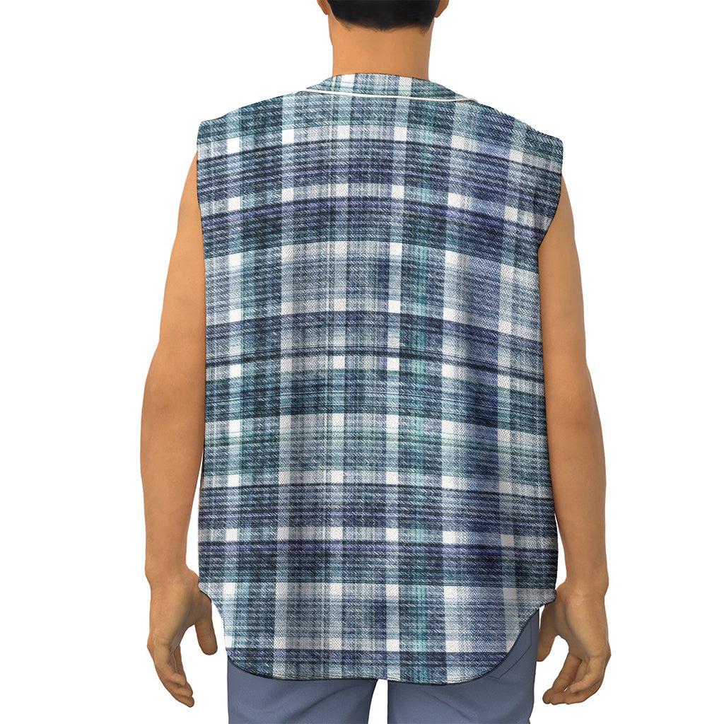 Plaid Denim Jeans Pattern Print Sleeveless Baseball Jersey