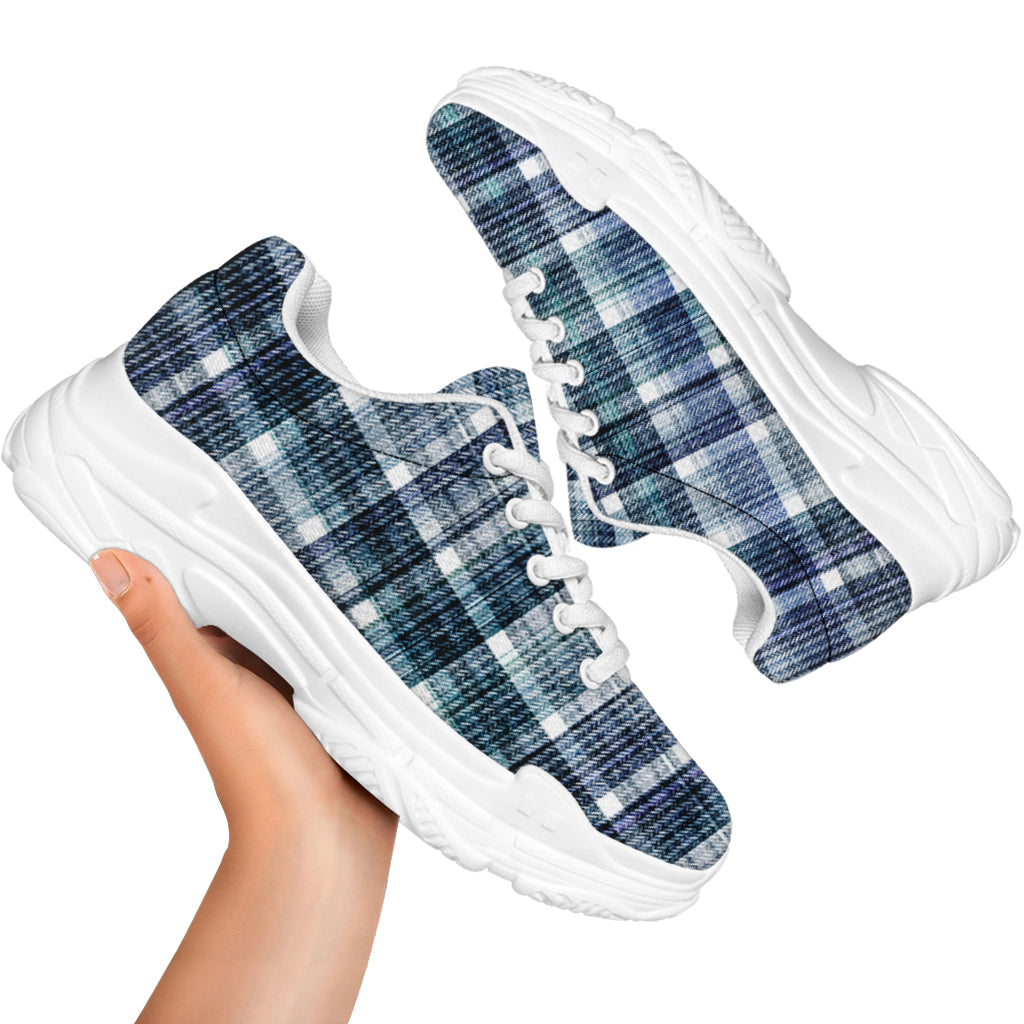 Plaid Denim Jeans Pattern Print White Chunky Shoes