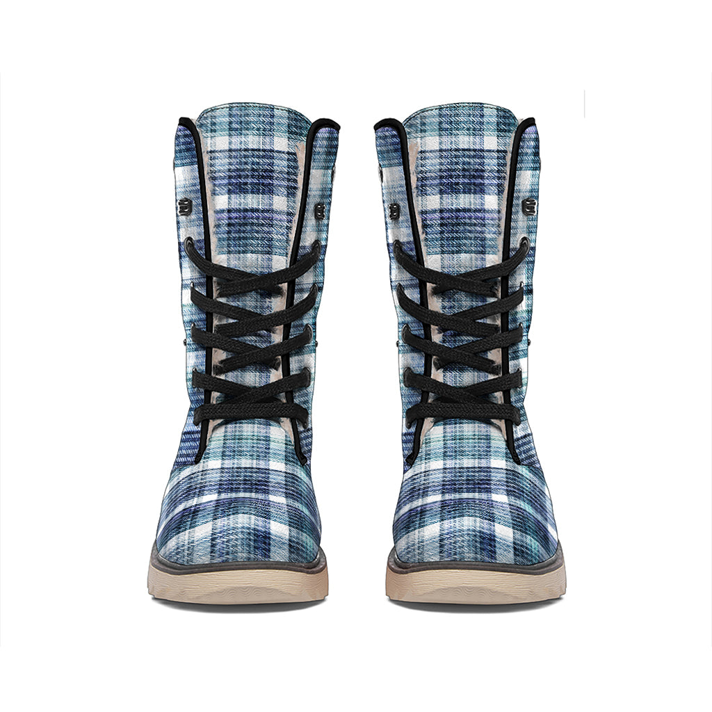 Plaid Denim Jeans Pattern Print Winter Boots