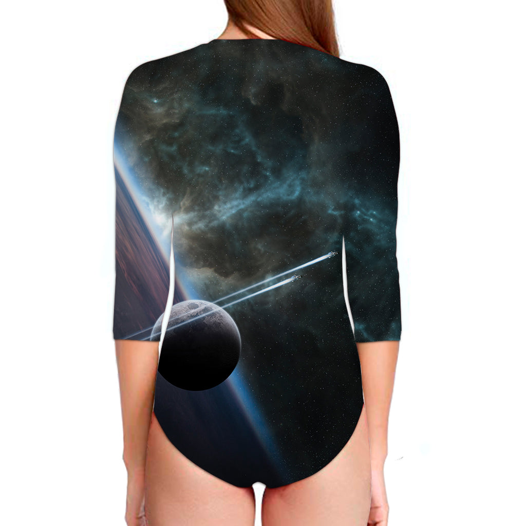 Planet And Space Print Long Sleeve Swimsuit