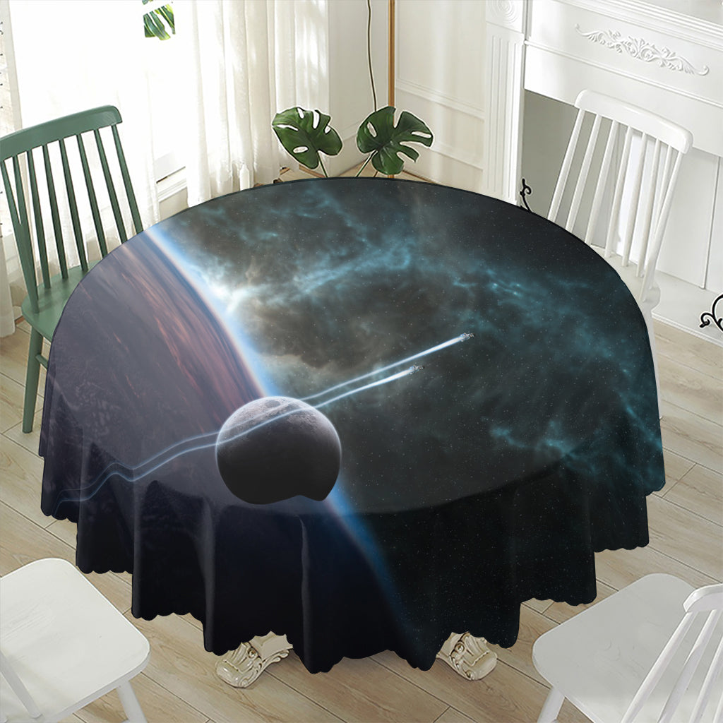 Planet And Space Print Waterproof Round Tablecloth