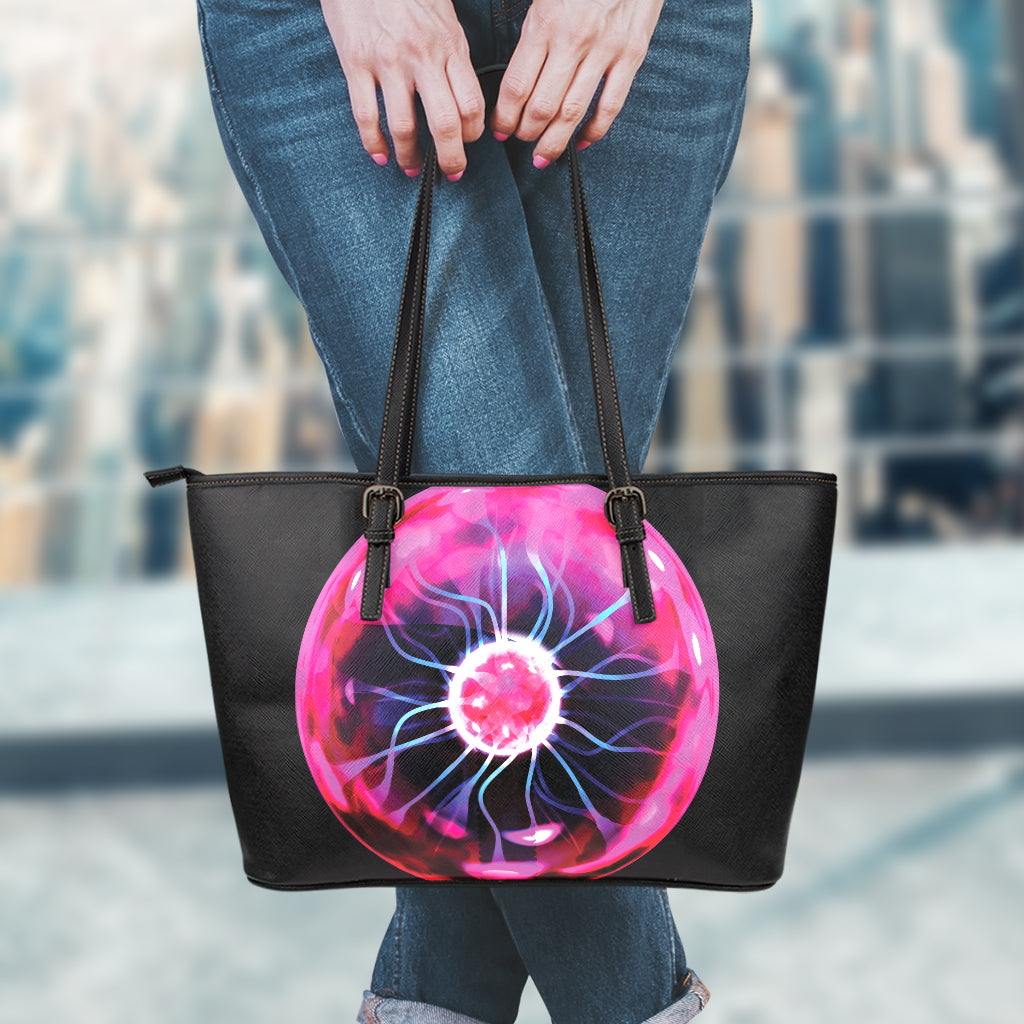 Plasma Ball Print Leather Tote Bag