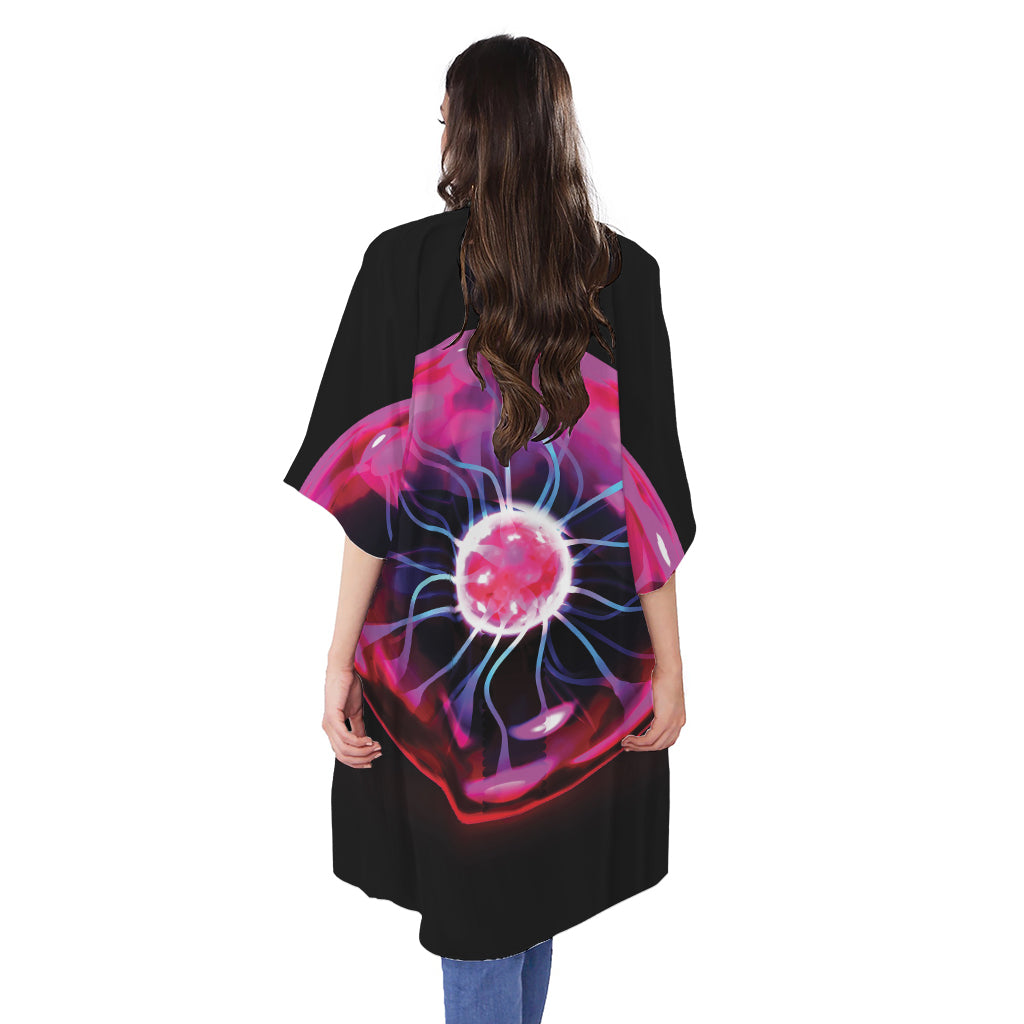 Plasma Ball Print Open Front Beach Cover Up