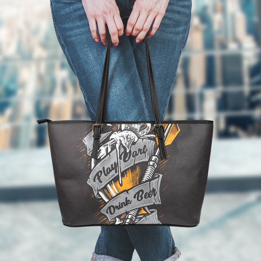 Play Dart Drink Beer Print Leather Tote Bag