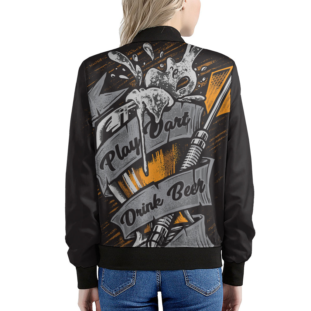 Play Dart Drink Beer Print Women's Bomber Jacket