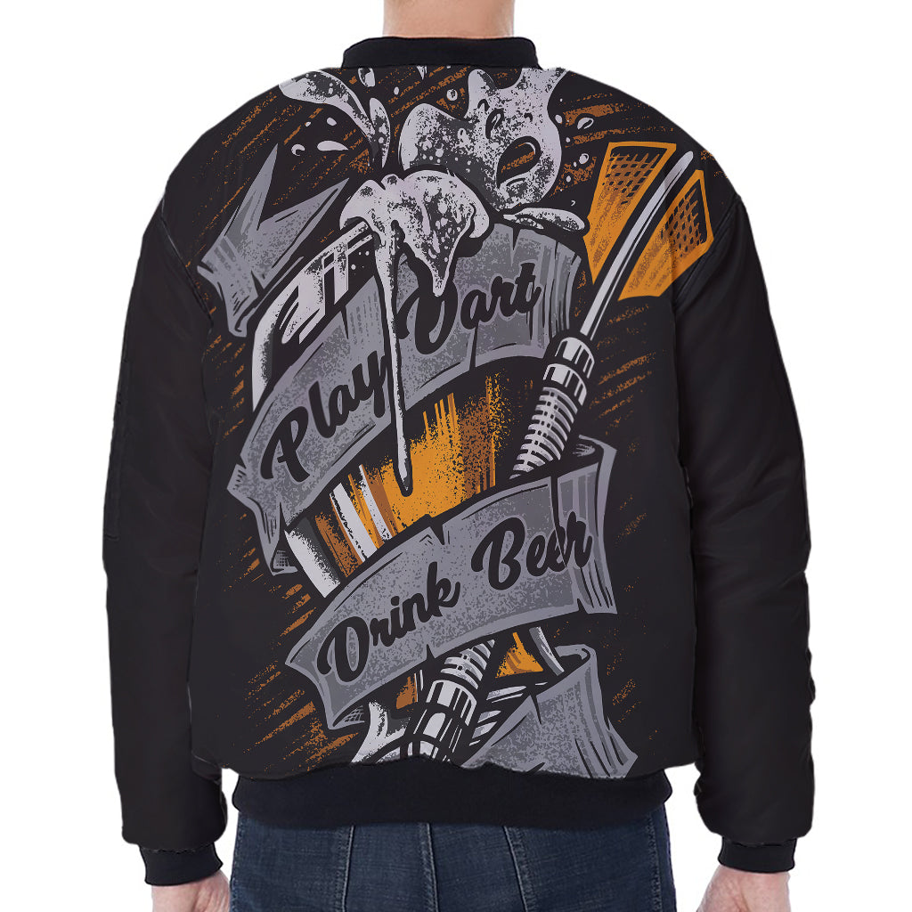 Play Dart Drink Beer Print Zip Sleeve Bomber Jacket