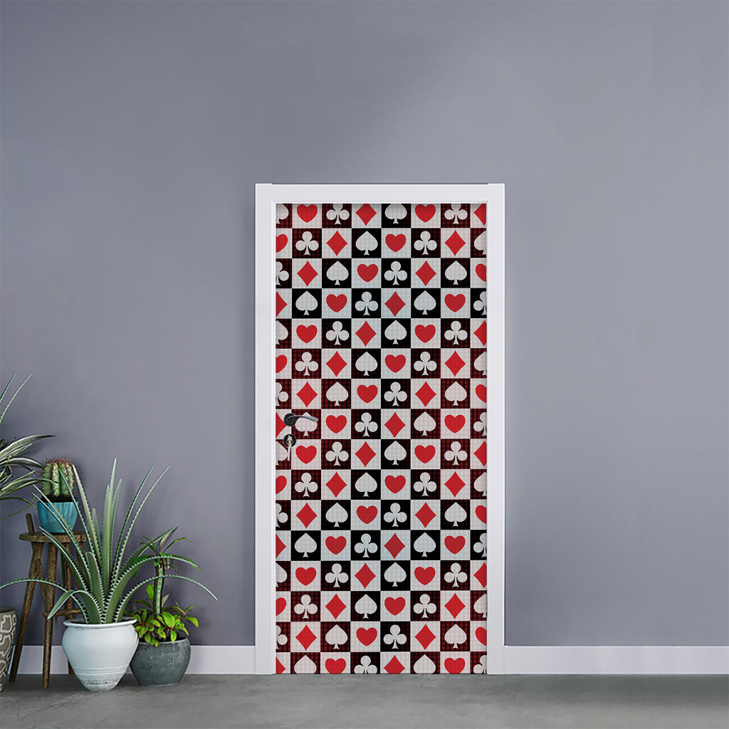 Playing Card Suits Check Pattern Print Door Sticker