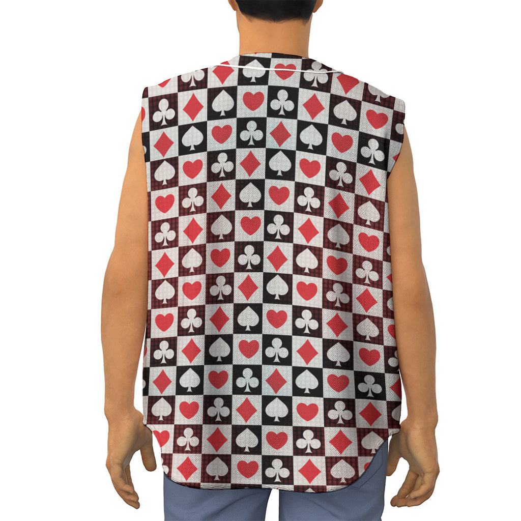 Playing Card Suits Check Pattern Print Sleeveless Baseball Jersey